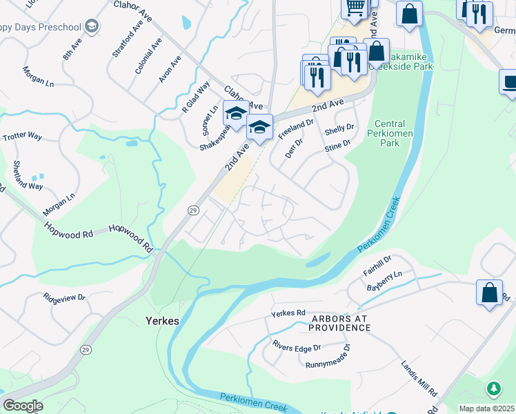 map of restaurants, bars, coffee shops, grocery stores, and more near 118 Hawthorne Court in Collegeville