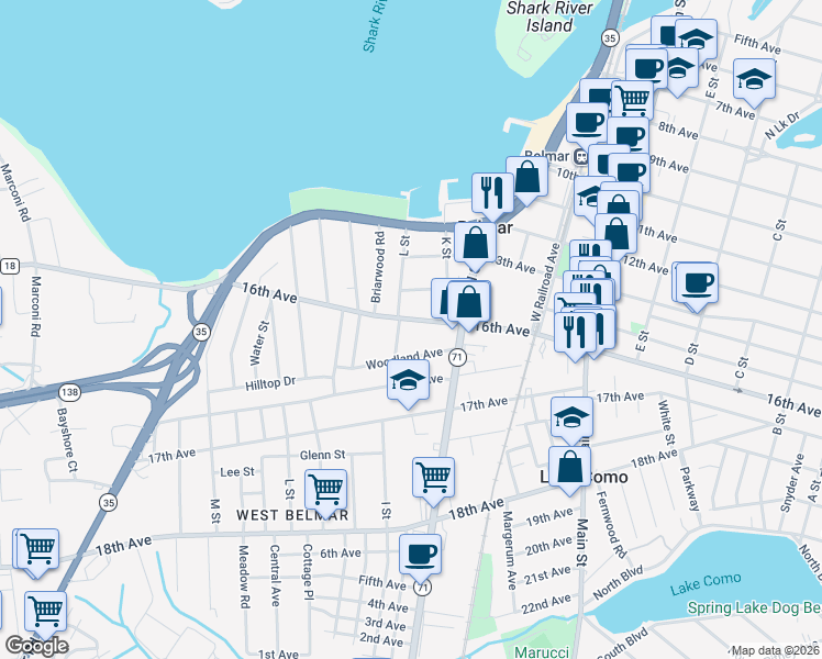 map of restaurants, bars, coffee shops, grocery stores, and more near 914 Woodland Avenue in Monmouth County