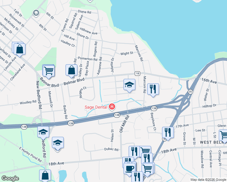 map of restaurants, bars, coffee shops, grocery stores, and more near 1707 Beverly Street in Monmouth County
