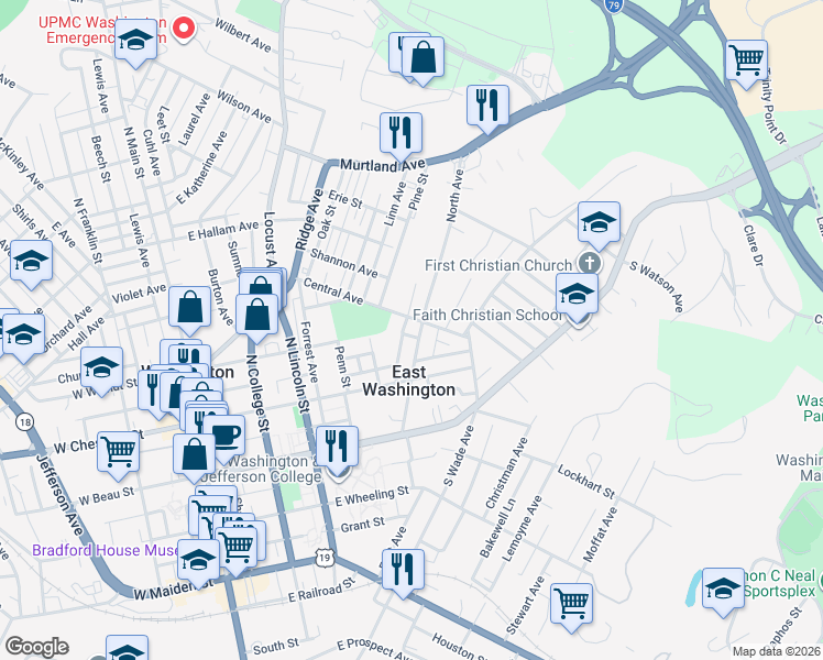 map of restaurants, bars, coffee shops, grocery stores, and more near 129 Ford Avenue in Washington