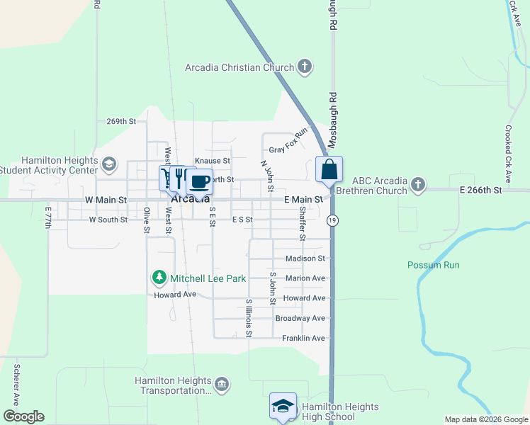 map of restaurants, bars, coffee shops, grocery stores, and more near 403 West South Street in Arcadia