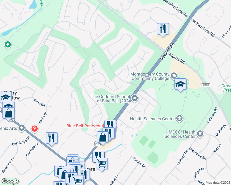 map of restaurants, bars, coffee shops, grocery stores, and more near 304 Saint Andrews Place in Blue Bell