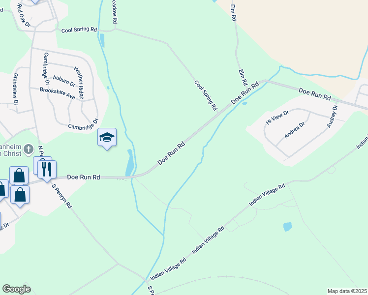 map of restaurants, bars, coffee shops, grocery stores, and more near 440 Doe Run Road in Manheim