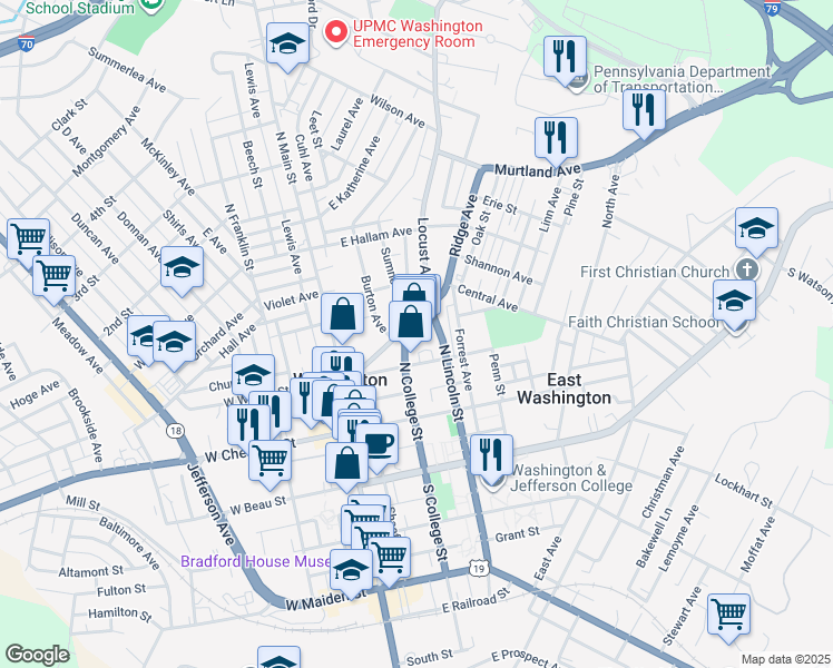 map of restaurants, bars, coffee shops, grocery stores, and more near 100-130 Highland Avenue in Washington