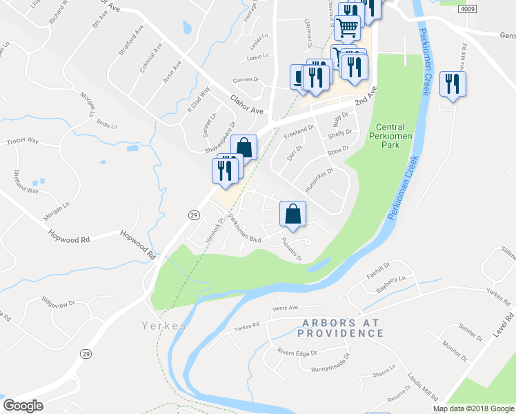 map of restaurants, bars, coffee shops, grocery stores, and more near 114 Hawthorne Court in Collegeville