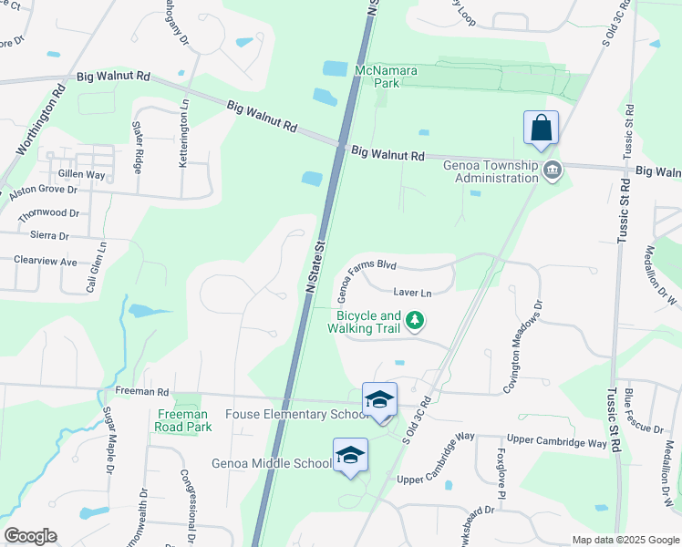 map of restaurants, bars, coffee shops, grocery stores, and more near 5484 Genoa Farms Boulevard in Westerville