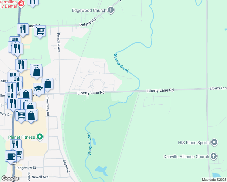 map of restaurants, bars, coffee shops, grocery stores, and more near 3205 Brunswick Street in Danville