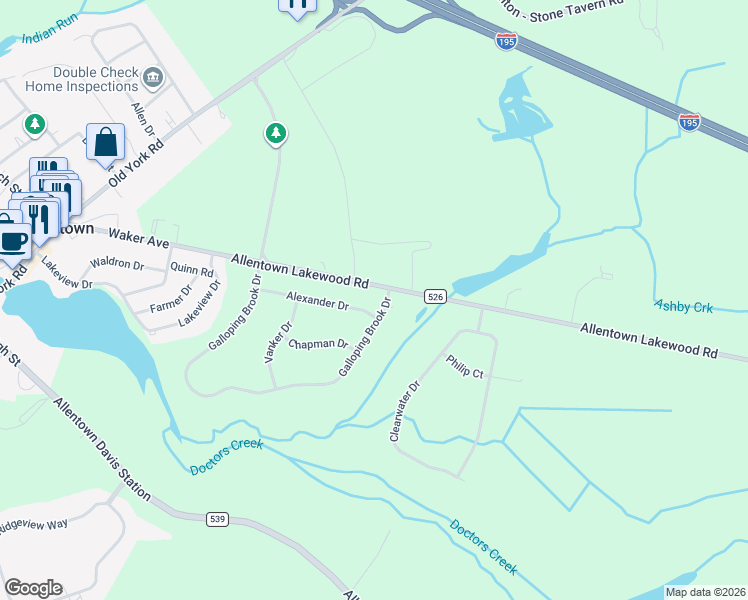 map of restaurants, bars, coffee shops, grocery stores, and more near 14 Alexander Drive in Allentown