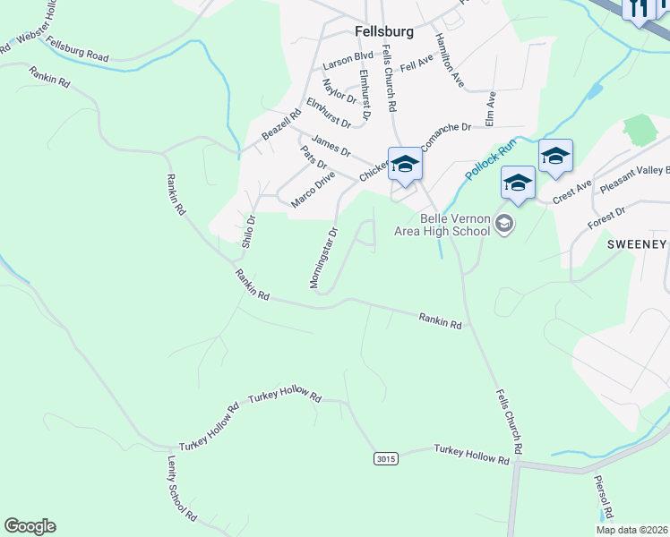 map of restaurants, bars, coffee shops, grocery stores, and more near 137 Morningstar Drive in Belle Vernon