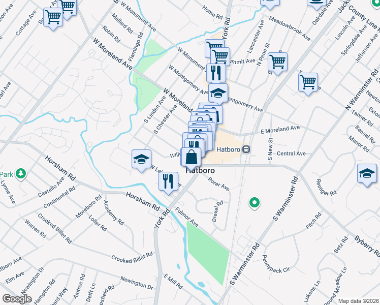 map of restaurants, bars, coffee shops, grocery stores, and more near 35 Orchard Avenue in Hatboro