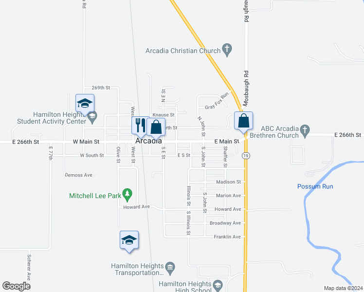 map of restaurants, bars, coffee shops, grocery stores, and more near 300 East Main Street in Atlanta
