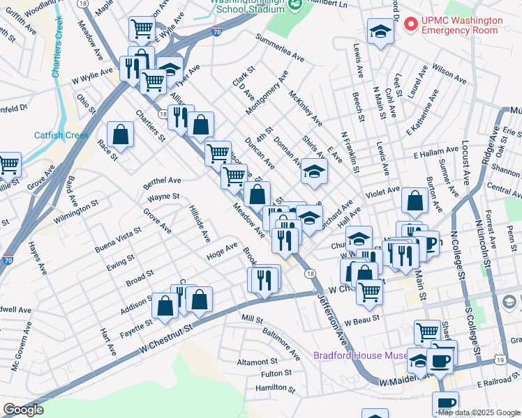 map of restaurants, bars, coffee shops, grocery stores, and more near 460 Jefferson Avenue in Washington