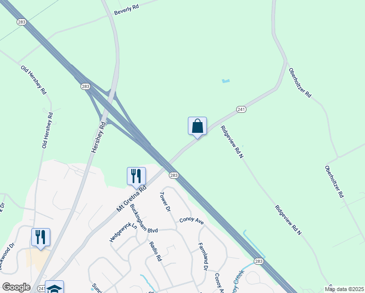 map of restaurants, bars, coffee shops, grocery stores, and more near 1122 Mount Gretna Road in Elizabethtown