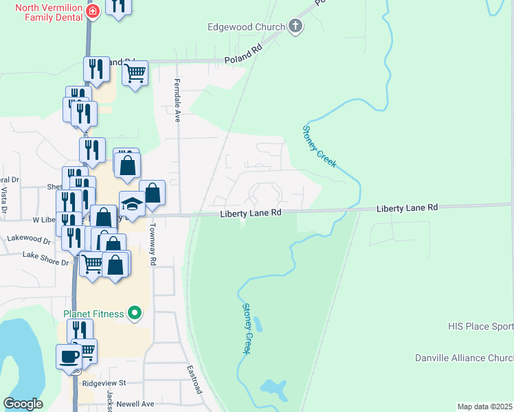 map of restaurants, bars, coffee shops, grocery stores, and more near 3503 Cambridge Court in Danville