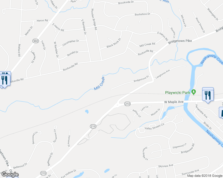 map of restaurants, bars, coffee shops, grocery stores, and more near 139 Bridgestone Drive in Feasterville-Trevose
