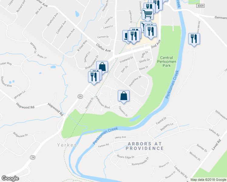 map of restaurants, bars, coffee shops, grocery stores, and more near 103 Hawthorne Court in Collegeville