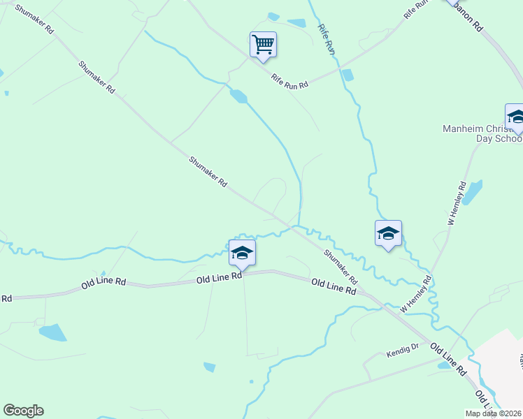 map of restaurants, bars, coffee shops, grocery stores, and more near 1225 Shumaker Road in Manheim