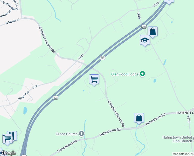 map of restaurants, bars, coffee shops, grocery stores, and more near 321 Spring Glen Drive in Ephrata