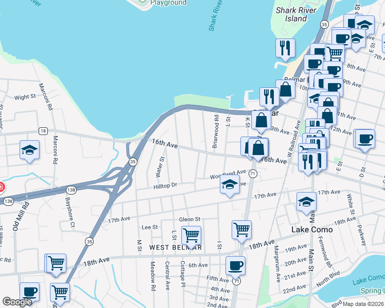 map of restaurants, bars, coffee shops, grocery stores, and more near 1210 16th Avenue in Belmar