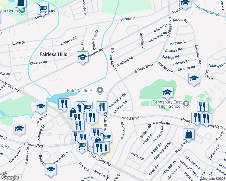 map of restaurants, bars, coffee shops, grocery stores, and more near 518 South Olds Boulevard in Fairless Hills