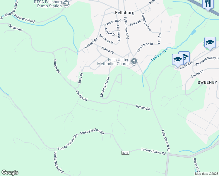 map of restaurants, bars, coffee shops, grocery stores, and more near 137 Morningstar Drive in Belle Vernon