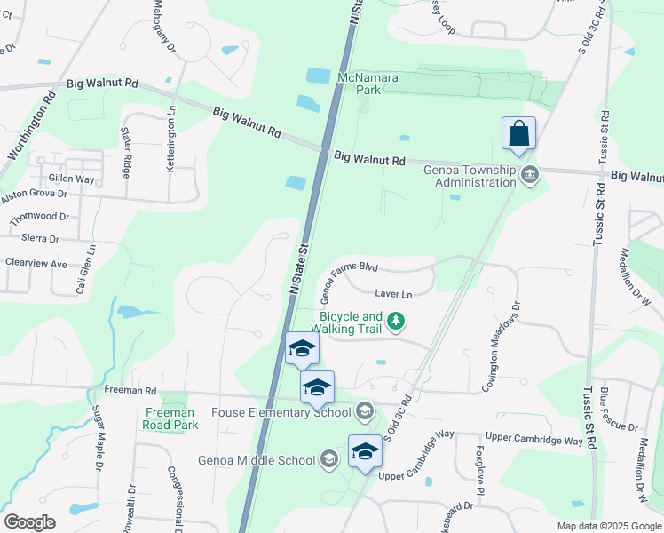 map of restaurants, bars, coffee shops, grocery stores, and more near 5484 Genoa Farms Boulevard in Westerville