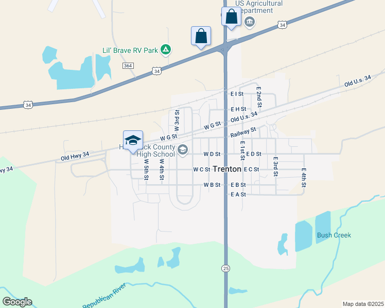 map of restaurants, bars, coffee shops, grocery stores, and more near 318 West D Street in Trenton