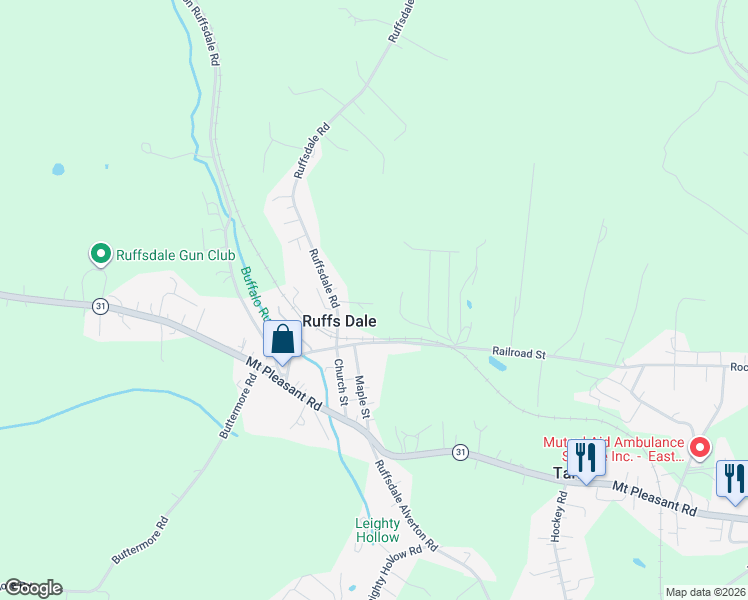 map of restaurants, bars, coffee shops, grocery stores, and more near 319 Miller Lane in Ruffs Dale