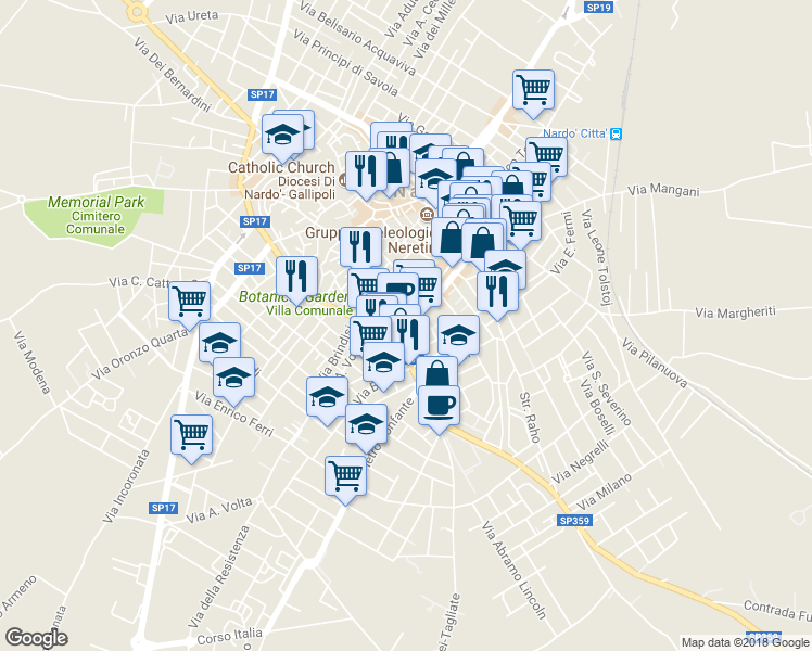 map of restaurants, bars, coffee shops, grocery stores, and more near 2 Corso Giuseppe Galliano in Nardò