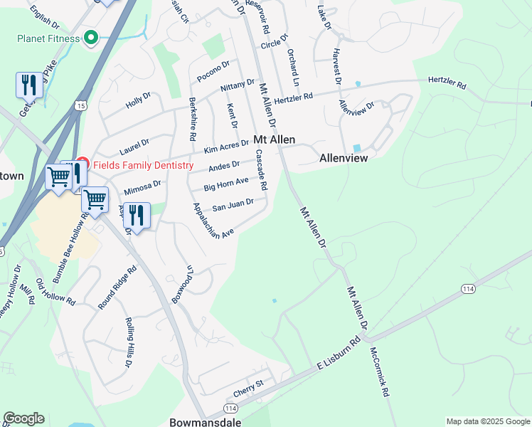 map of restaurants, bars, coffee shops, grocery stores, and more near 550 Appalachian Avenue in Mechanicsburg