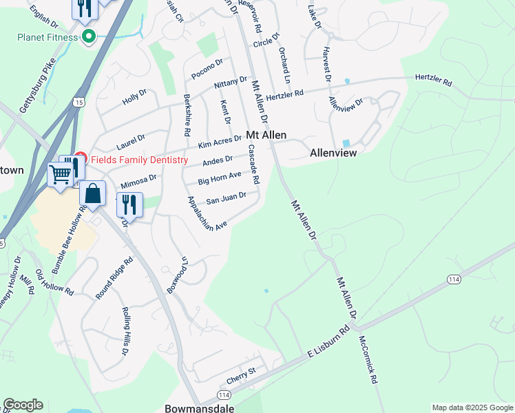 map of restaurants, bars, coffee shops, grocery stores, and more near 550 Appalachian Avenue in Mechanicsburg