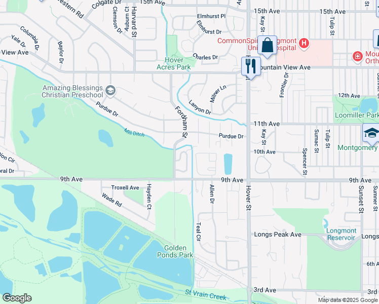 map of restaurants, bars, coffee shops, grocery stores, and more near 971 Reynolds Farm Lane in Longmont
