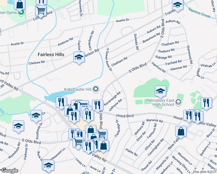 map of restaurants, bars, coffee shops, grocery stores, and more near 520 South Olds Boulevard in Fairless Hills