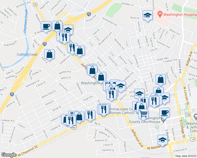map of restaurants, bars, coffee shops, grocery stores, and more near 460 Jefferson Avenue in Washington