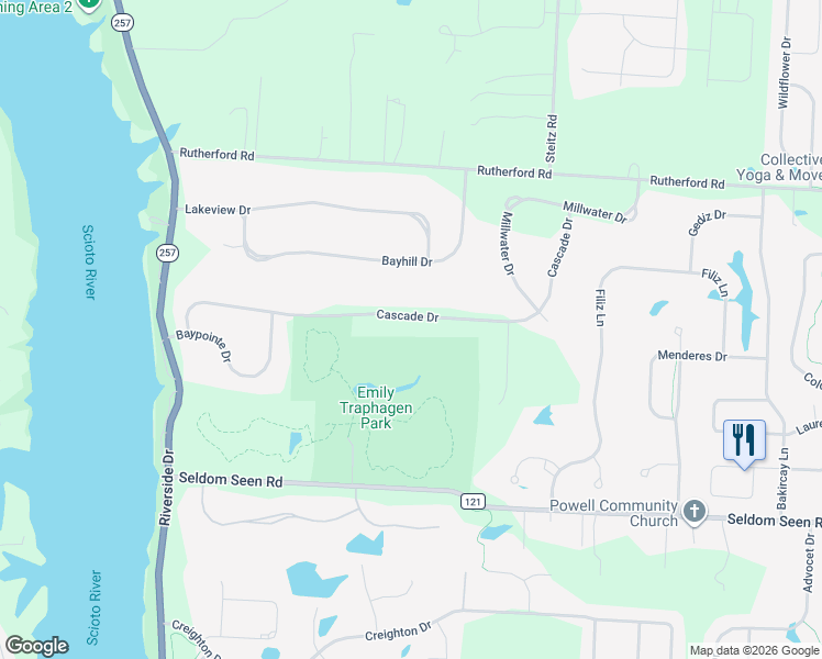 map of restaurants, bars, coffee shops, grocery stores, and more near 4855 Cascade Drive in Powell