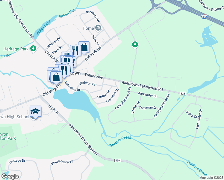 map of restaurants, bars, coffee shops, grocery stores, and more near 27 Farmer Dr in Allentown