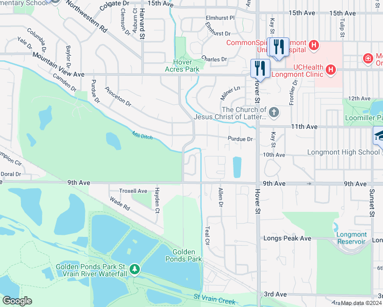 map of restaurants, bars, coffee shops, grocery stores, and more near 971 Reynolds Farm Lane in Longmont