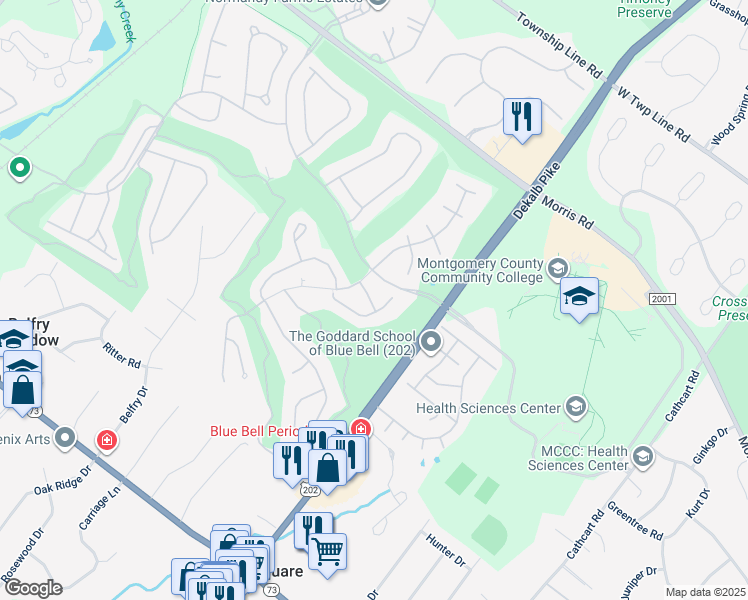 map of restaurants, bars, coffee shops, grocery stores, and more near 111 Saint Andrews Way in Blue Bell