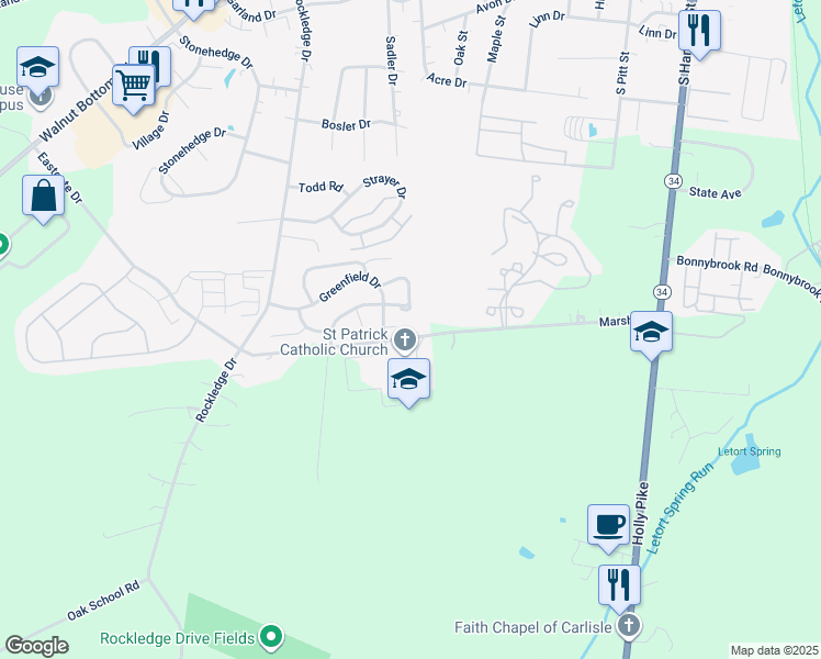 map of restaurants, bars, coffee shops, grocery stores, and more near 86 Marsh Drive in Carlisle