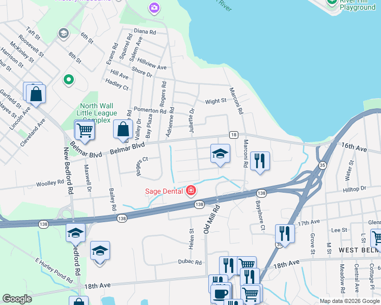 map of restaurants, bars, coffee shops, grocery stores, and more near 1703 Maple Street in Monmouth County