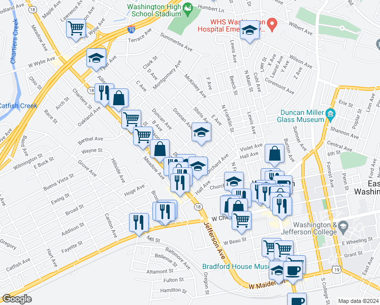 map of restaurants, bars, coffee shops, grocery stores, and more near 365 Duncan Avenue in Washington