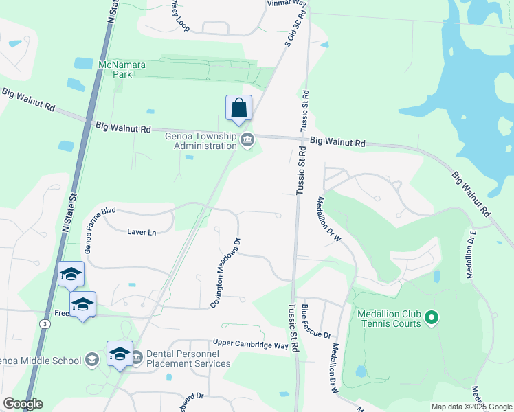 map of restaurants, bars, coffee shops, grocery stores, and more near 7557 Covington Springs Court in Westerville