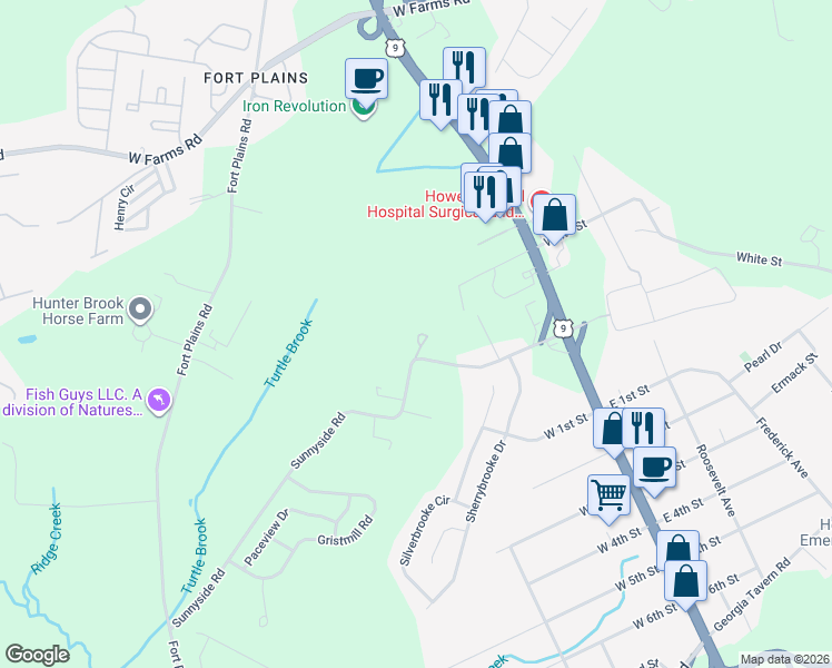 map of restaurants, bars, coffee shops, grocery stores, and more near 17 Sunnyside Road in Howell Township