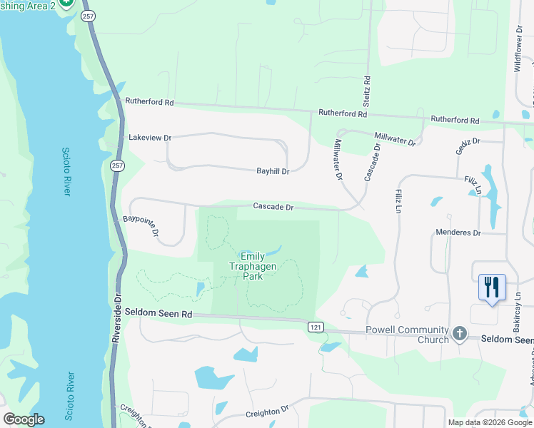 map of restaurants, bars, coffee shops, grocery stores, and more near 4855 Cascade Drive in Powell