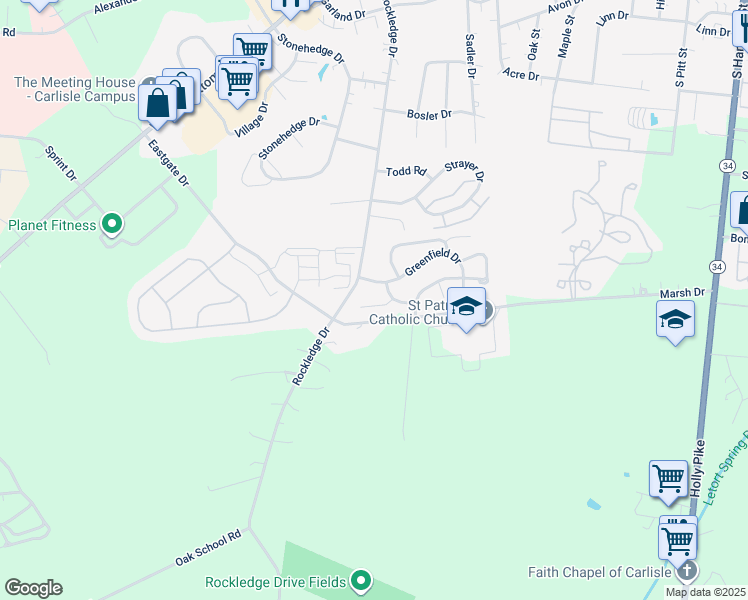 map of restaurants, bars, coffee shops, grocery stores, and more near 21 Thornhill Court in Carlisle