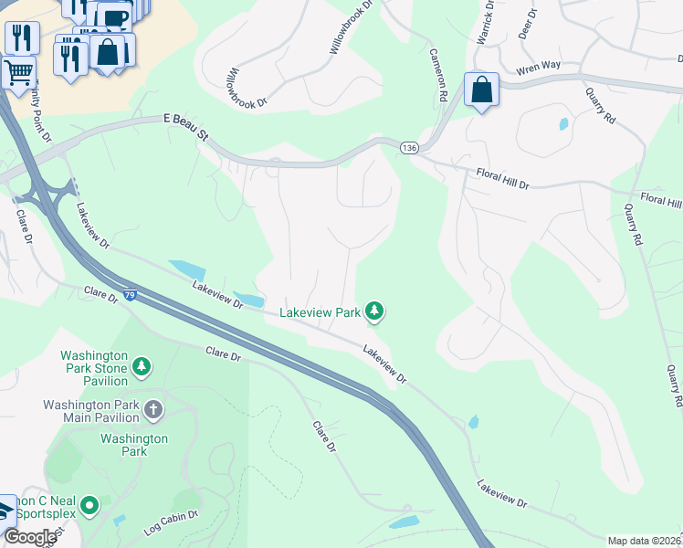map of restaurants, bars, coffee shops, grocery stores, and more near 65 Hilltop Acres Road in Washington