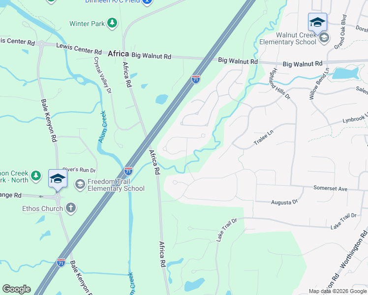map of restaurants, bars, coffee shops, grocery stores, and more near 4290 McAlister Park Drive in Westerville