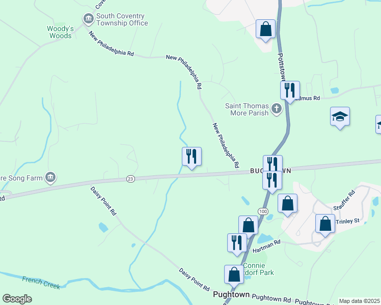 map of restaurants, bars, coffee shops, grocery stores, and more near 1177 Ridge Rd in Pottstown