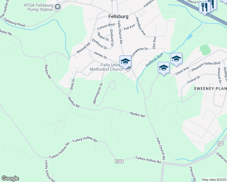 map of restaurants, bars, coffee shops, grocery stores, and more near 1 Harvest Moon Lane in Belle Vernon