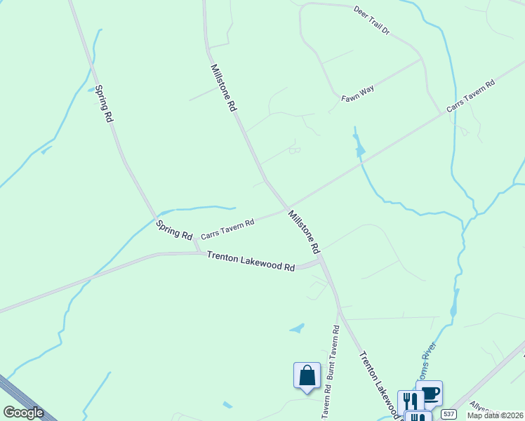 map of restaurants, bars, coffee shops, grocery stores, and more near 10 Carrs Tavern Road in Millstone